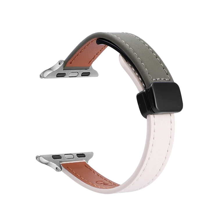 For Apple Watch Series 2 38mm Slim Magnetic Buckle Genuine Leather Watch Band(Plain Beige Green) - Watch Bands by PMC TechLife | Online Shopping South Africa | PMC TechLife
