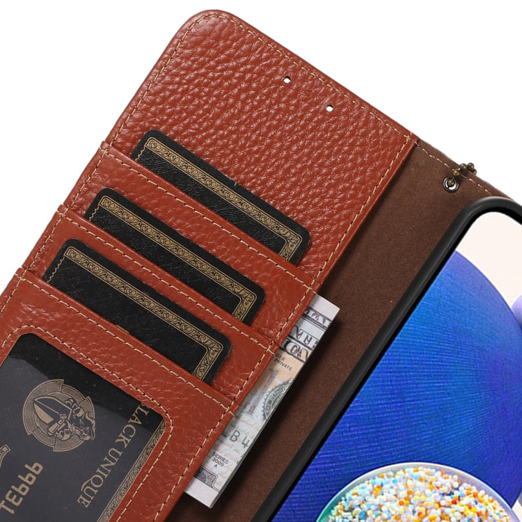 For Google Pixel 9 Pro Genuine Leather Litchi Texture RFID Leather Phone Case(Coffee) - Google Cases by PMC TechLife | Online Shopping South Africa | PMC TechLife | Buy Now Pay Later Mobicred