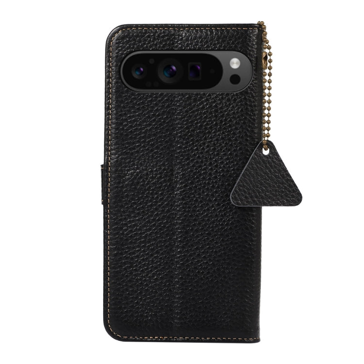 For Google Pixel 9 Pro Genuine Leather Litchi Texture RFID Leather Phone Case(Black) - Google Cases by PMC TechLife | Online Shopping South Africa | PMC TechLife | Buy Now Pay Later Mobicred