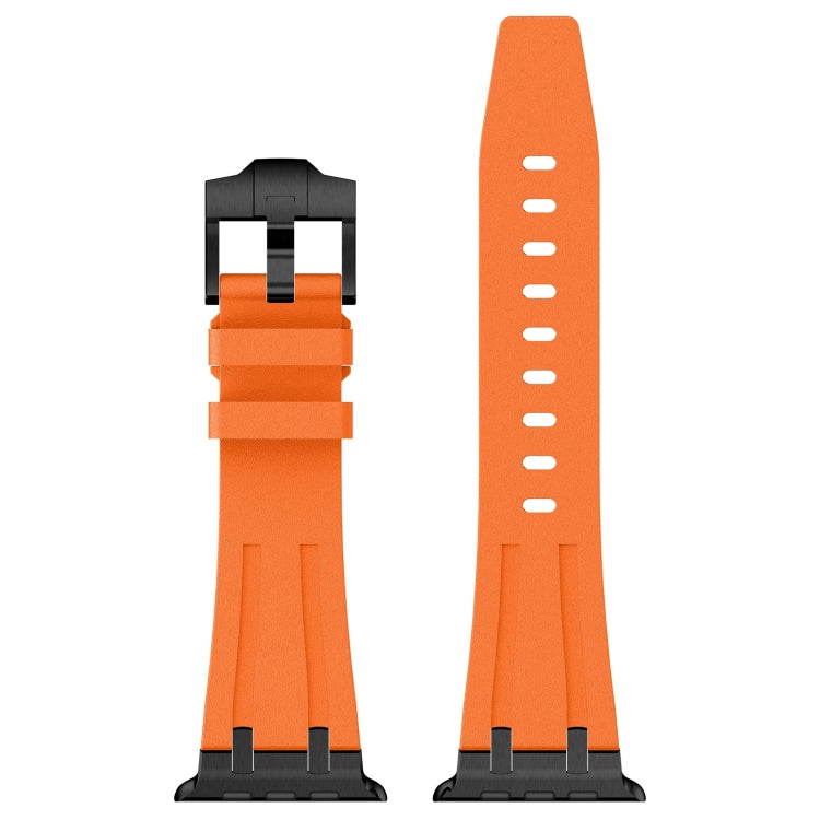 For Apple Watch SE 2023 44mm Stone Grain Liquid Silicone Watch Band(Black Orange) - Watch Bands by PMC TechLife | Online Shopping South Africa | PMC TechLife