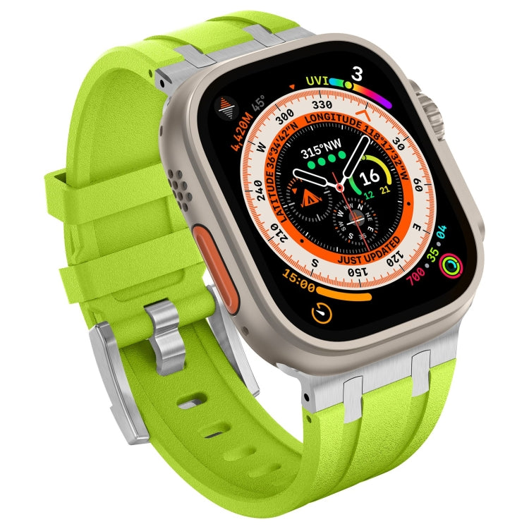 For Apple Watch SE 2023 44mm Stone Grain Liquid Silicone Watch Band(Silver Green) - Watch Bands by PMC TechLife | Online Shopping South Africa | PMC TechLife