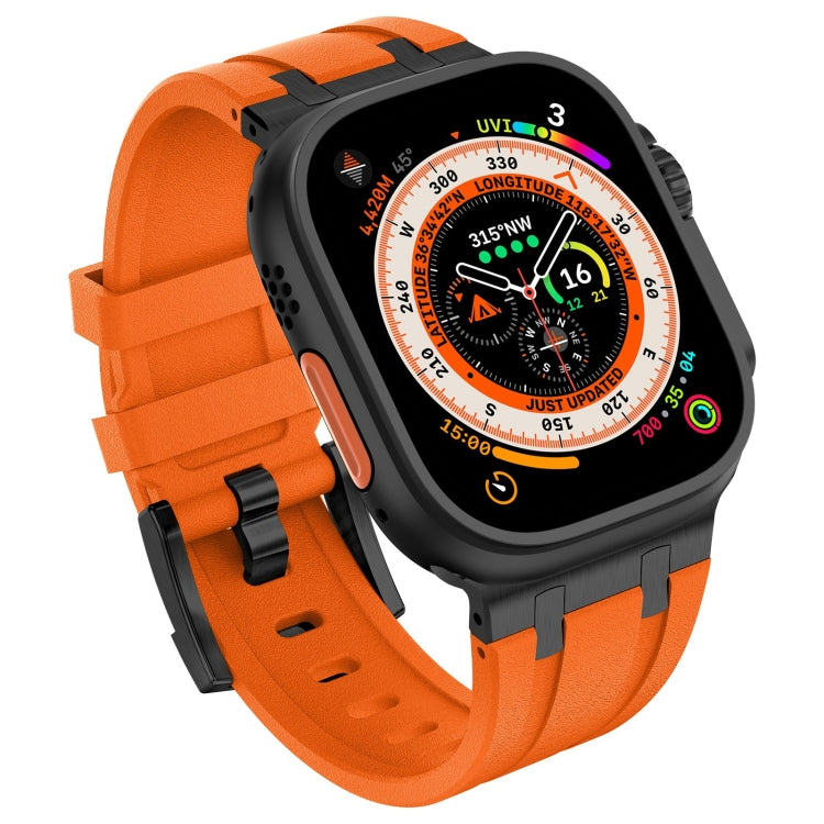 For Apple Watch Ultra 2 49mm Stone Grain Liquid Silicone Watch Band(Black Orange) - Watch Bands by PMC TechLife | Online Shopping South Africa | PMC TechLife