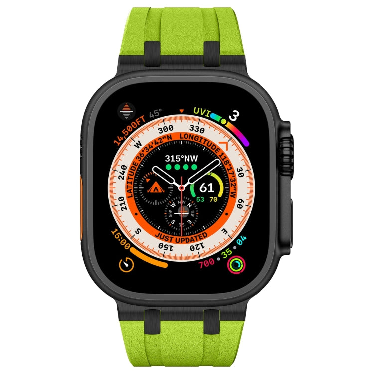 For Apple Watch Series 9 45mm Stone Grain Liquid Silicone Watch Band(Black Green) - Watch Bands by PMC TechLife | Online Shopping South Africa | PMC TechLife