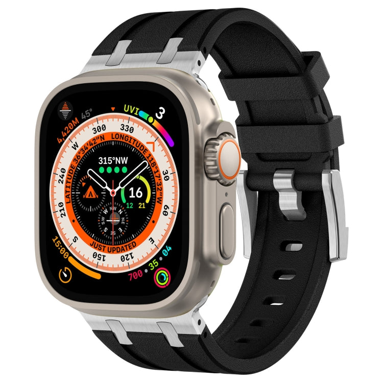 For Apple Watch Ultra 49mm Stone Grain Liquid Silicone Watch Band(Silver Black) - Watch Bands by PMC TechLife | Online Shopping South Africa | PMC TechLife