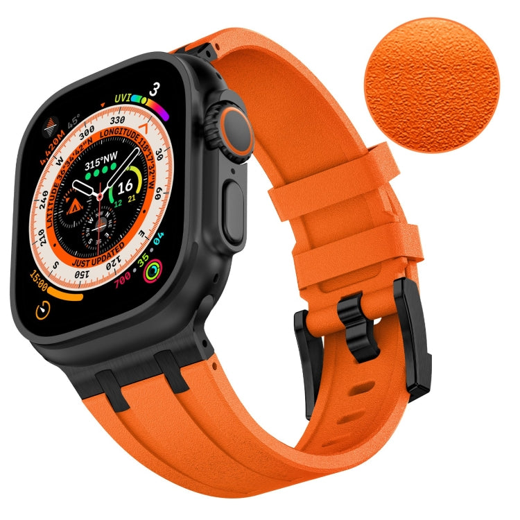 For Apple Watch Series 8 45mm Stone Grain Liquid Silicone Watch Band(Black Orange) - Watch Bands by PMC TechLife | Online Shopping South Africa | PMC TechLife