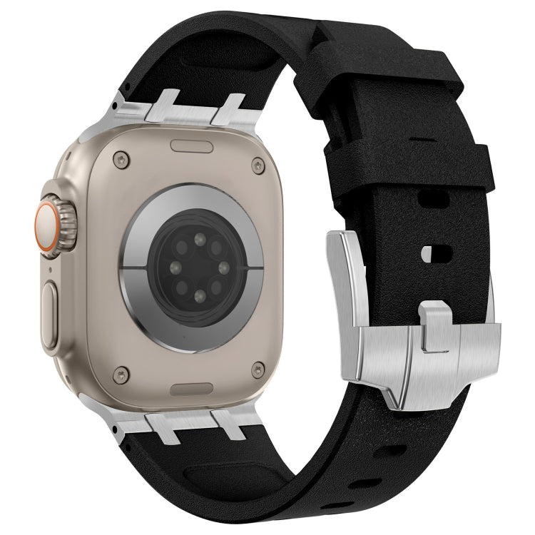 For Apple Watch SE 2022 44mm Stone Grain Liquid Silicone Watch Band(Silver Black) - Watch Bands by PMC TechLife | Online Shopping South Africa | PMC TechLife
