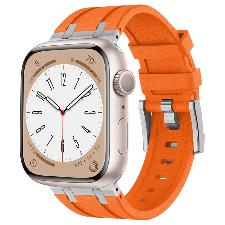 For Apple Watch Series 7 45mm Stone Grain Liquid Silicone Watch Band(Sliver Orange) - Watch Bands by PMC TechLife | Online Shopping South Africa | PMC TechLife