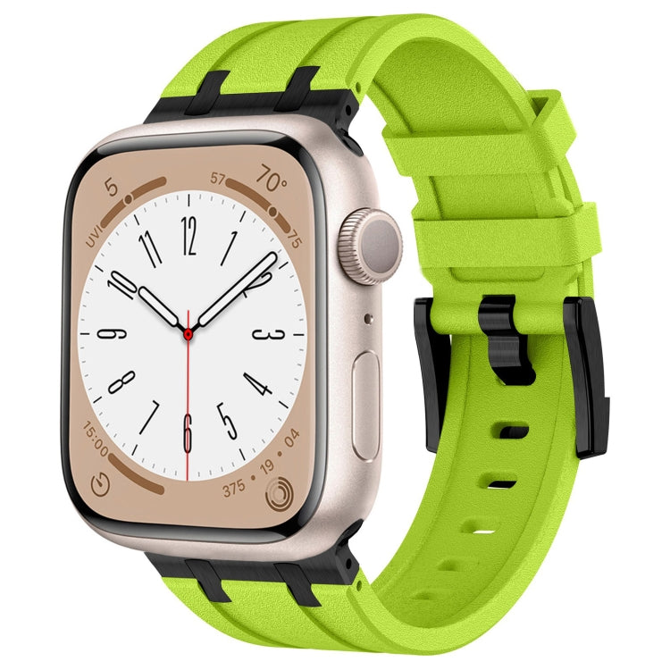 For Apple Watch Series 6 44mm Stone Grain Liquid Silicone Watch Band(Black Green) - Watch Bands by PMC TechLife | Online Shopping South Africa | PMC TechLife