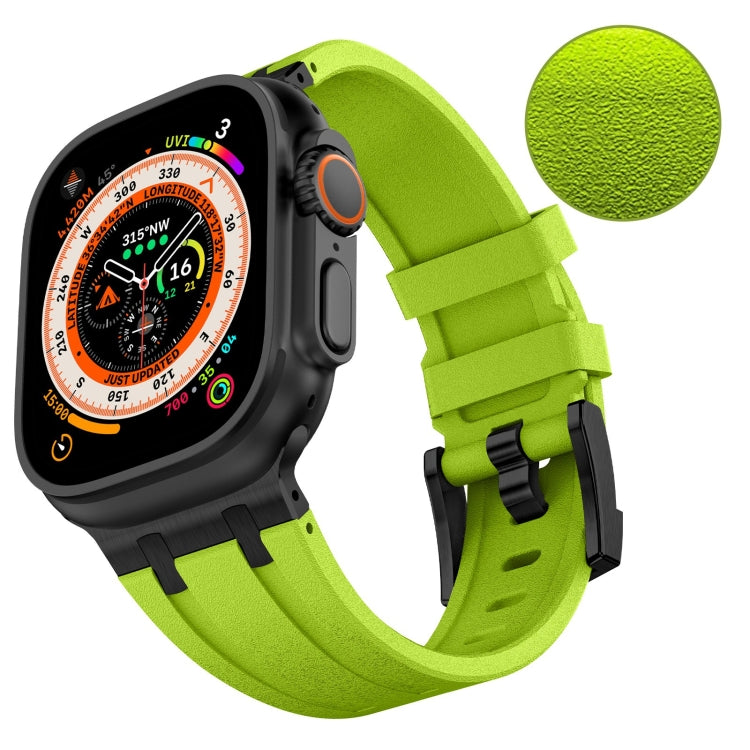 For Apple Watch Series 6 44mm Stone Grain Liquid Silicone Watch Band(Black Green) - Watch Bands by PMC TechLife | Online Shopping South Africa | PMC TechLife