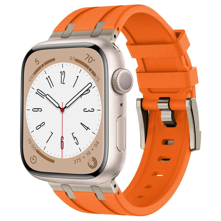 For Apple Watch Series 5 44mm Stone Grain Liquid Silicone Watch Band(Titanium Orange) - free shipping - PMC TechLife - Order now!