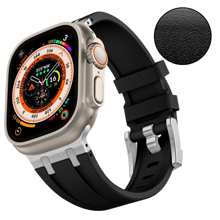 For Apple Watch Series 3 42mm Stone Grain Liquid Silicone Watch Band(Silver Black) - Watch Bands by PMC TechLife | Online Shopping South Africa | PMC TechLife