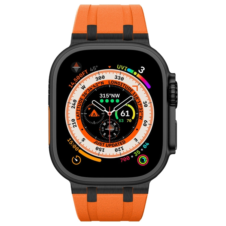 For Apple Watch 42mm Stone Grain Liquid Silicone Watch Band(Black Orange) - Watch Bands by PMC TechLife | Online Shopping South Africa | PMC TechLife