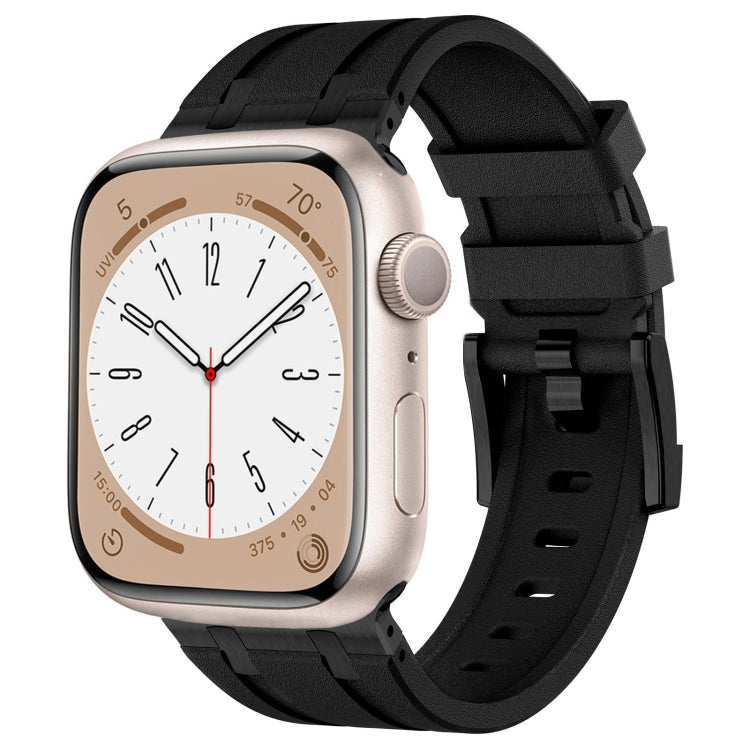 For Apple Watch 42mm Stone Grain Liquid Silicone Watch Band(Black Black) - Watch Bands by PMC TechLife | Online Shopping South Africa | PMC TechLife