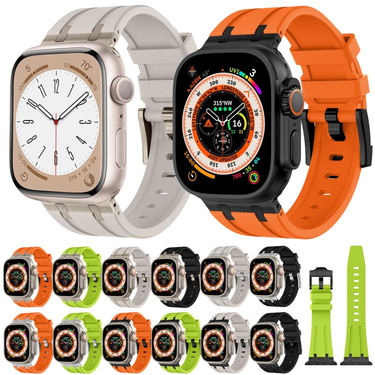 For Apple Watch Series 8 45mm Stone Grain Liquid Silicone Watch Band(Black Orange) - Watch Bands by PMC TechLife | Online Shopping South Africa | PMC TechLife