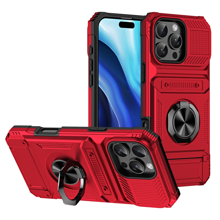 For iPhone 16 Pro Max TPU+PC Shockproof Card Phone Case with Metal Ring Holder(Red) - iPhone 16 Pro Max Cases by PMC TechLife | Online Shopping South Africa | PMC TechLife | Buy Now Pay Later Mobicred