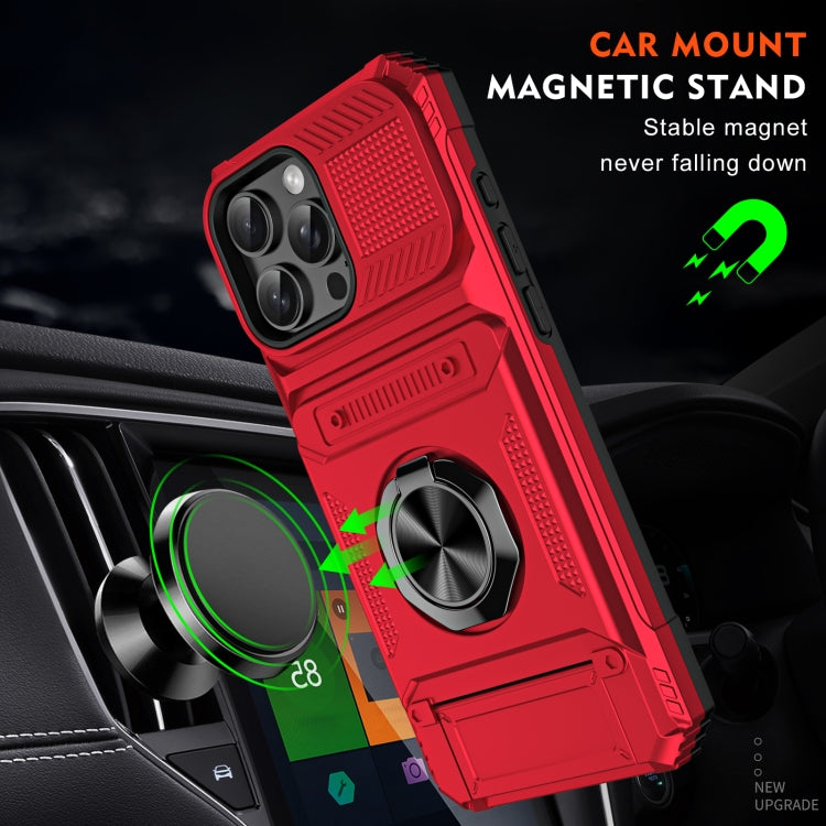 For iPhone 16 Pro Max TPU+PC Shockproof Card Phone Case with Metal Ring Holder(Red) - iPhone 16 Pro Max Cases by PMC TechLife | Online Shopping South Africa | PMC TechLife | Buy Now Pay Later Mobicred
