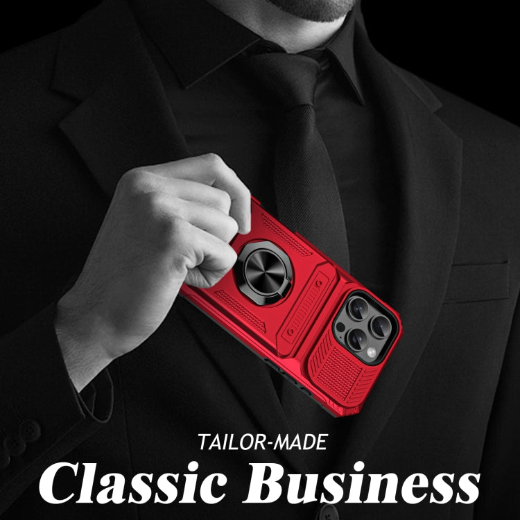For iPhone 16 Pro Max TPU+PC Shockproof Card Phone Case with Metal Ring Holder(Red) - iPhone 16 Pro Max Cases by PMC TechLife | Online Shopping South Africa | PMC TechLife | Buy Now Pay Later Mobicred