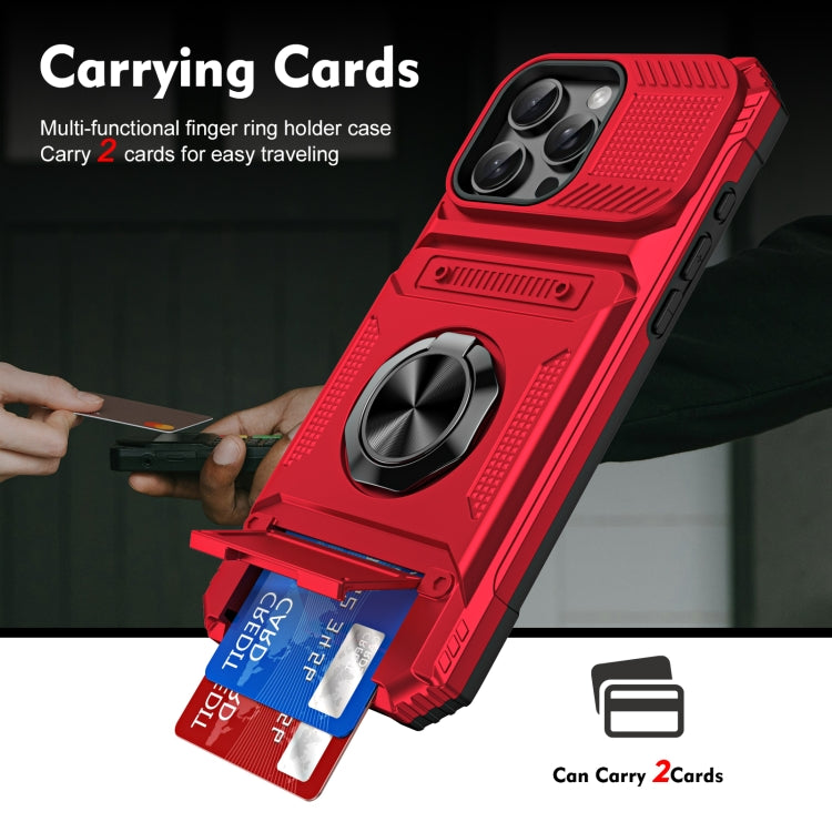 For iPhone 16 Pro Max TPU+PC Shockproof Card Phone Case with Metal Ring Holder(Red) - iPhone 16 Pro Max Cases by PMC TechLife | Online Shopping South Africa | PMC TechLife | Buy Now Pay Later Mobicred