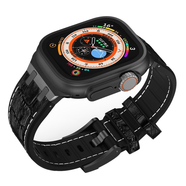 For Apple Watch Ultra 2 49mm Crocodile Texture Liquid Silicone Watch Band(Black White Black) - Watch Bands by PMC TechLife | Online Shopping South Africa | PMC TechLife