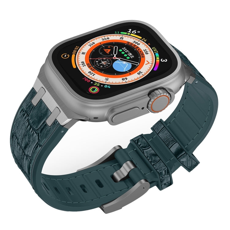 For Apple Watch Series 9 45mm Crocodile Texture Liquid Silicone Watch Band(Silver Deep Green) - Watch Bands by PMC TechLife | Online Shopping South Africa | PMC TechLife