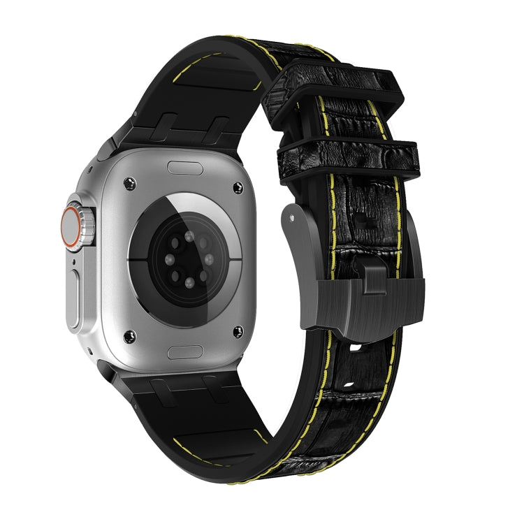 For Apple Watch Series 9 41mm Crocodile Texture Liquid Silicone Watch Band(Black Yellow Black) - Watch Bands by PMC TechLife | Online Shopping South Africa | PMC TechLife