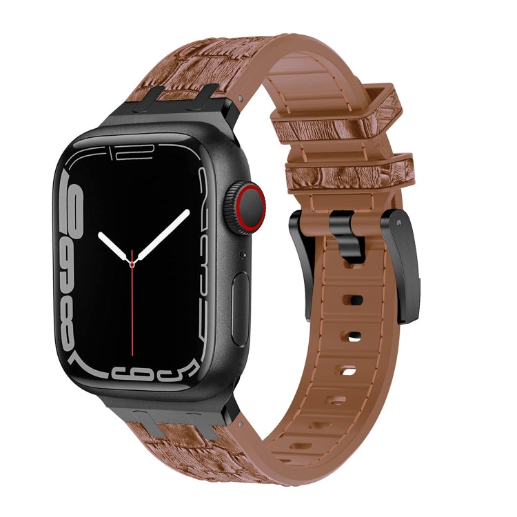 For Apple Watch Series 9 41mm Crocodile Texture Liquid Silicone Watch Band(Black Yellow Brown) - Watch Bands by PMC TechLife | Online Shopping South Africa | PMC TechLife