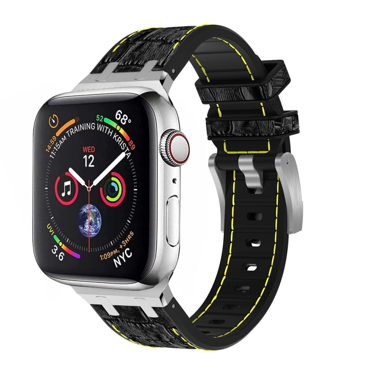For Apple Watch Series 9 41mm Crocodile Texture Liquid Silicone Watch Band(Silver Yellow Black) - Watch Bands by PMC TechLife | Online Shopping South Africa | PMC TechLife