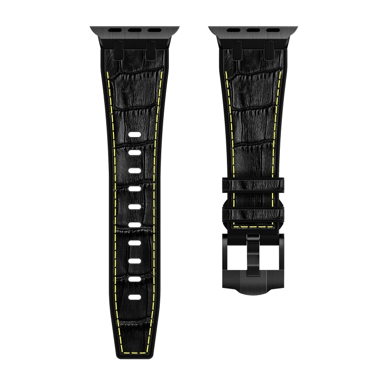 For Apple Watch Series 8 41mm Crocodile Texture Liquid Silicone Watch Band(Black Yellow Black) - Watch Bands by PMC TechLife | Online Shopping South Africa | PMC TechLife