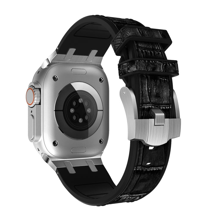 For Apple Watch Series 8 41mm Crocodile Texture Liquid Silicone Watch Band(Silver Black) - Watch Bands by PMC TechLife | Online Shopping South Africa | PMC TechLife