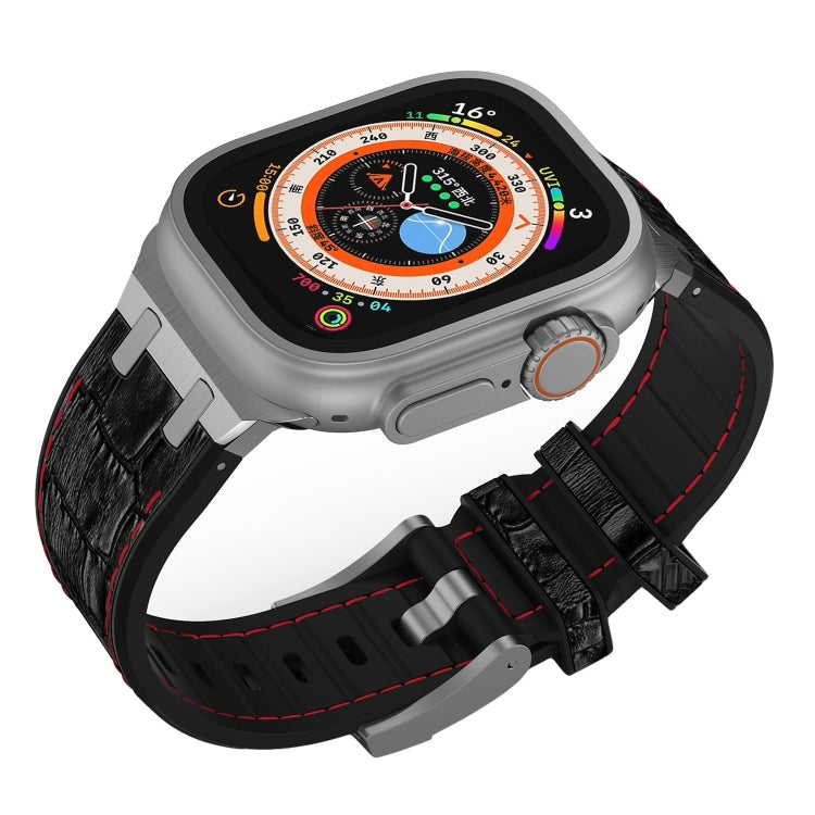 For Apple Watch Series 8 41mm Crocodile Texture Liquid Silicone Watch Band(Silver Red Black) - Watch Bands by PMC TechLife | Online Shopping South Africa | PMC TechLife