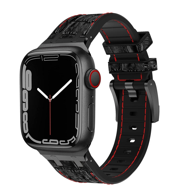 For Apple Watch Series 8 45mm Crocodile Texture Liquid Silicone Watch Band(Black Red Black) - Watch Bands by PMC TechLife | Online Shopping South Africa | PMC TechLife