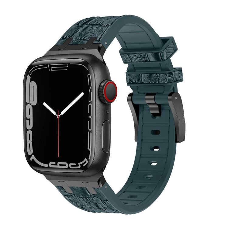 For Apple Watch Series 8 45mm Crocodile Texture Liquid Silicone Watch Band(Black Deep Green) - Watch Bands by PMC TechLife | Online Shopping South Africa | PMC TechLife