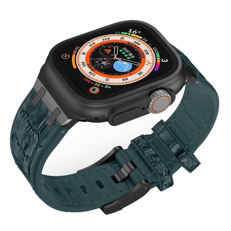 For Apple Watch Series 8 45mm Crocodile Texture Liquid Silicone Watch Band(Black Deep Green) - Watch Bands by PMC TechLife | Online Shopping South Africa | PMC TechLife