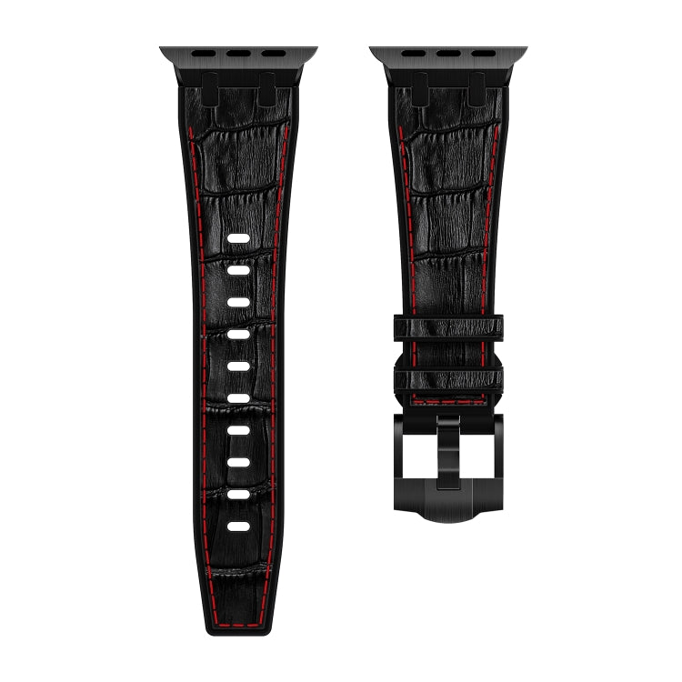 For Apple Watch SE 2022 40mm Crocodile Texture Liquid Silicone Watch Band(Black Red Black) - Watch Bands by PMC TechLife | Online Shopping South Africa | PMC TechLife