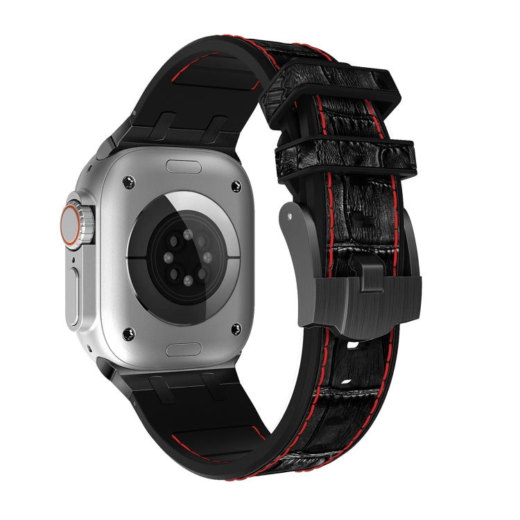 For Apple Watch SE 2022 40mm Crocodile Texture Liquid Silicone Watch Band(Black Red Black) - Watch Bands by PMC TechLife | Online Shopping South Africa | PMC TechLife