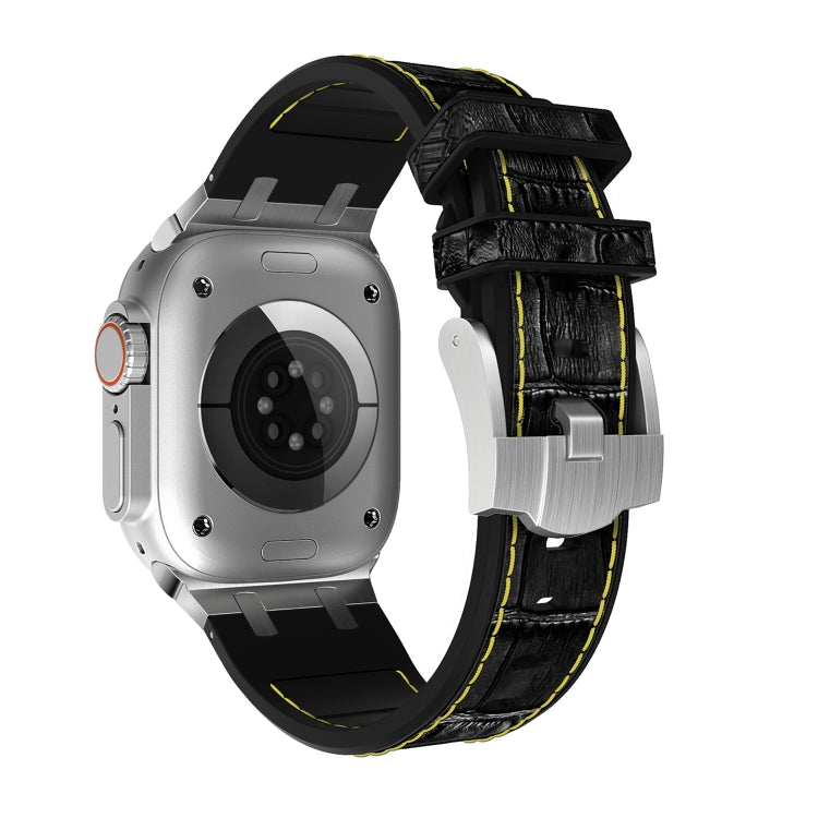 For Apple Watch SE 2022 40mm Crocodile Texture Liquid Silicone Watch Band(Silver Yellow Black) - Watch Bands by PMC TechLife | Online Shopping South Africa | PMC TechLife