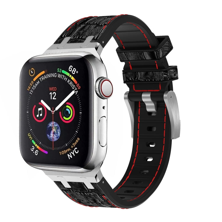 For Apple Watch SE 2022 44mm Crocodile Texture Liquid Silicone Watch Band(Silver Red Black) - Watch Bands by PMC TechLife | Online Shopping South Africa | PMC TechLife