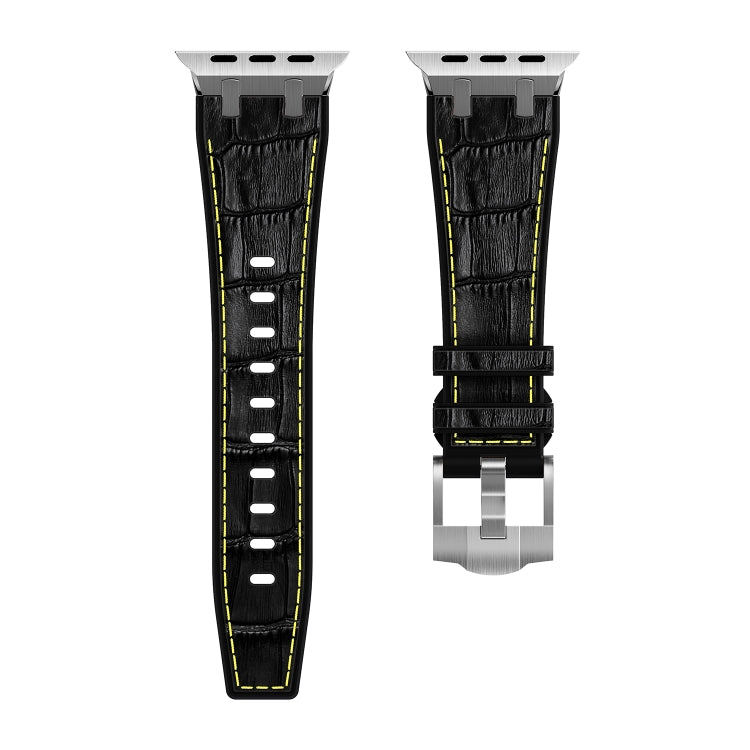 For Apple Watch SE 2022 44mm Crocodile Texture Liquid Silicone Watch Band(Silver Yellow Black) - free shipping - PMC TechLife - Order now!