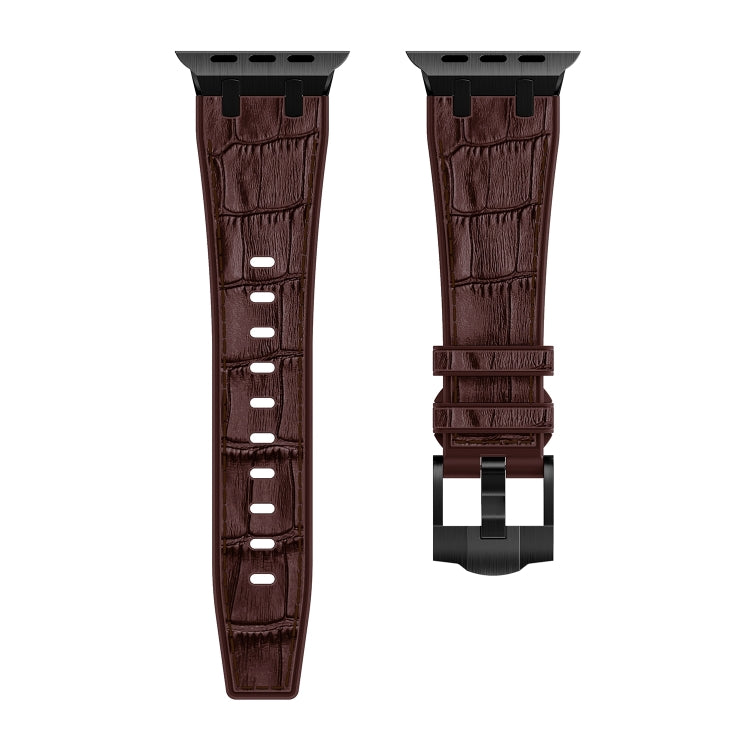 For Apple Watch Series 7 41mm Crocodile Texture Liquid Silicone Watch Band(Black Dark Brown) - Watch Bands by PMC TechLife | Online Shopping South Africa | PMC TechLife