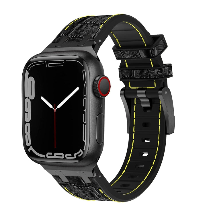 For Apple Watch Series 7 45mm Crocodile Texture Liquid Silicone Watch Band(Black Yellow Black) - Watch Bands by PMC TechLife | Online Shopping South Africa | PMC TechLife