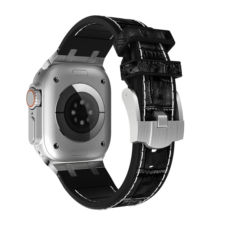 For Apple Watch SE 44mm Crocodile Texture Liquid Silicone Watch Band(Silver White Black) - Watch Bands by PMC TechLife | Online Shopping South Africa | PMC TechLife