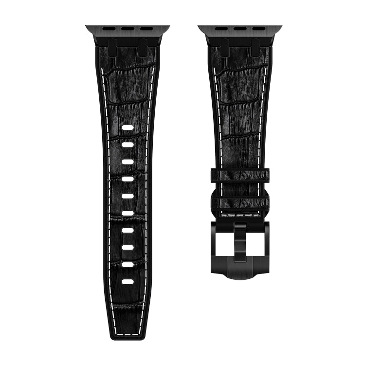 For Apple Watch Series 6 40mm Crocodile Texture Liquid Silicone Watch Band(Black White Black) - Watch Bands by PMC TechLife | Online Shopping South Africa | PMC TechLife