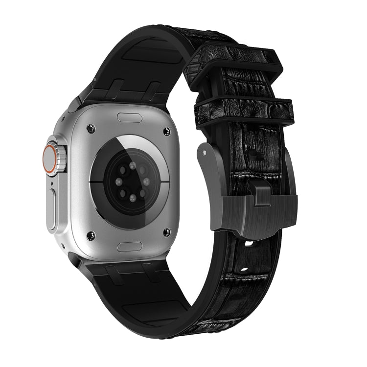 For Apple Watch Series 6 40mm Crocodile Texture Liquid Silicone Watch Band(Black Black) - Watch Bands by PMC TechLife | Online Shopping South Africa | PMC TechLife