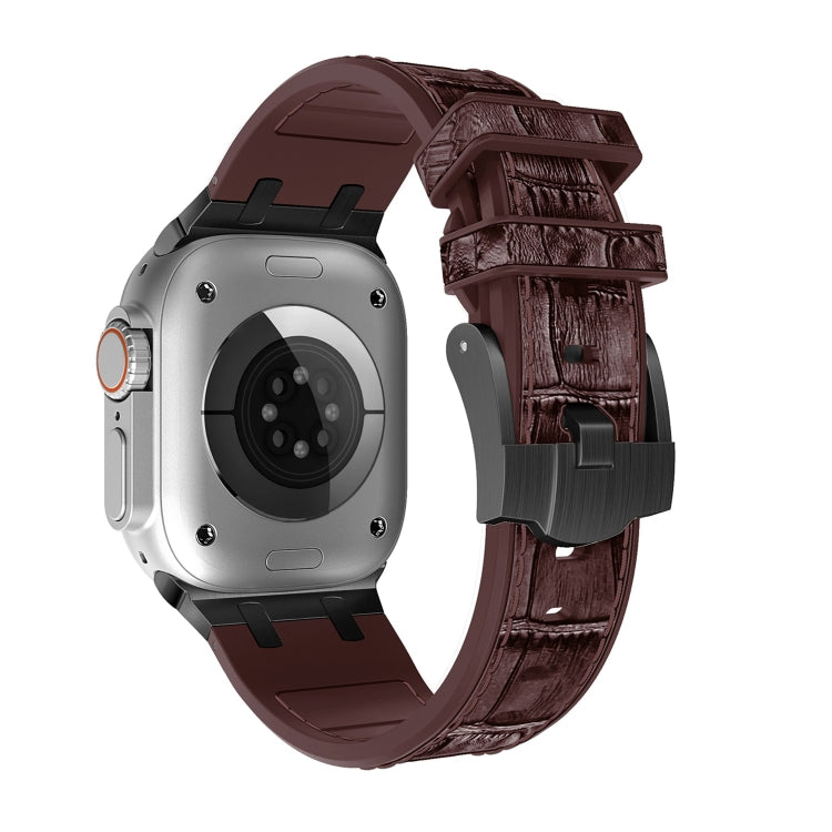 For Apple Watch Series 6 40mm Crocodile Texture Liquid Silicone Watch Band(Black Dark Brown) - Watch Bands by PMC TechLife | Online Shopping South Africa | PMC TechLife