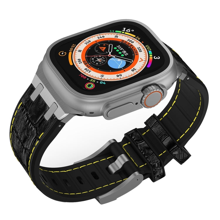 For Apple Watch Series 6 40mm Crocodile Texture Liquid Silicone Watch Band(Silver Yellow Black) - Watch Bands by PMC TechLife | Online Shopping South Africa | PMC TechLife