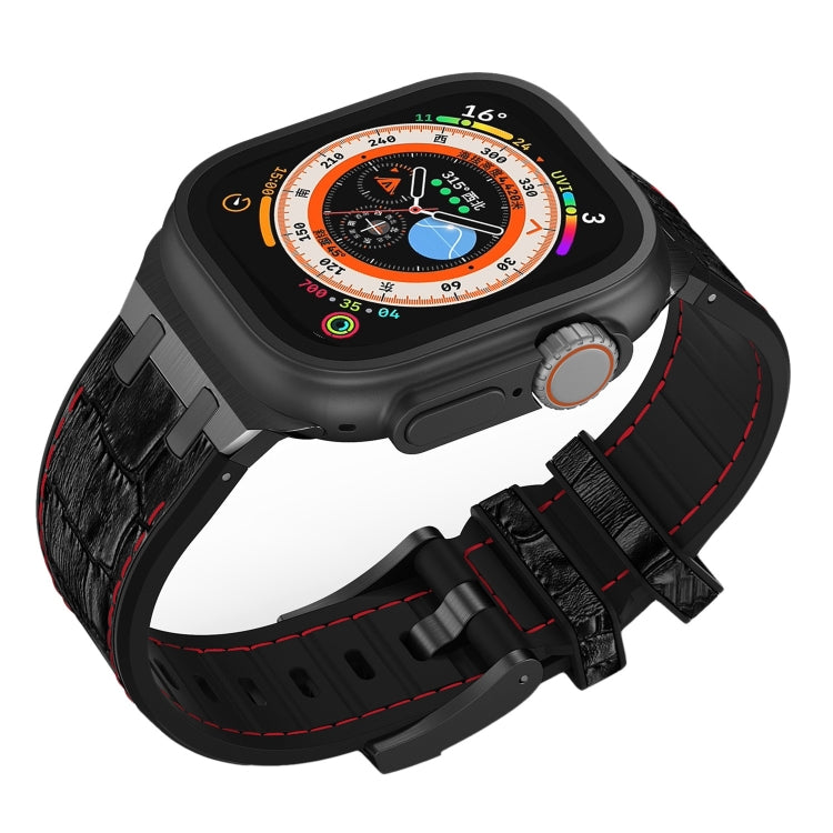 For Apple Watch Series 5 44mm Crocodile Texture Liquid Silicone Watch Band(Black Red Black) - Watch Bands by PMC TechLife | Online Shopping South Africa | PMC TechLife