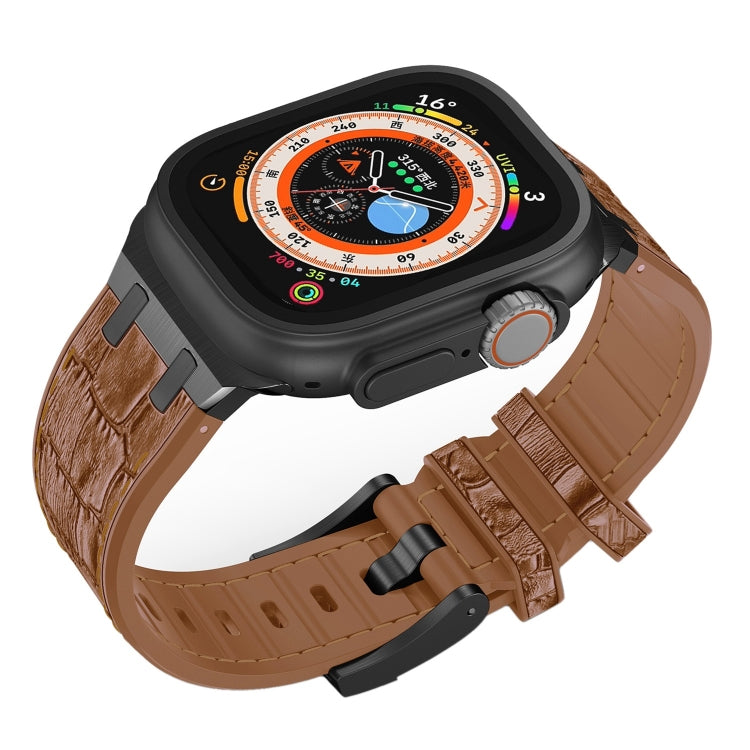 For Apple Watch Series 5 44mm Crocodile Texture Liquid Silicone Watch Band(Black Yellow Brown) - Watch Bands by PMC TechLife | Online Shopping South Africa | PMC TechLife