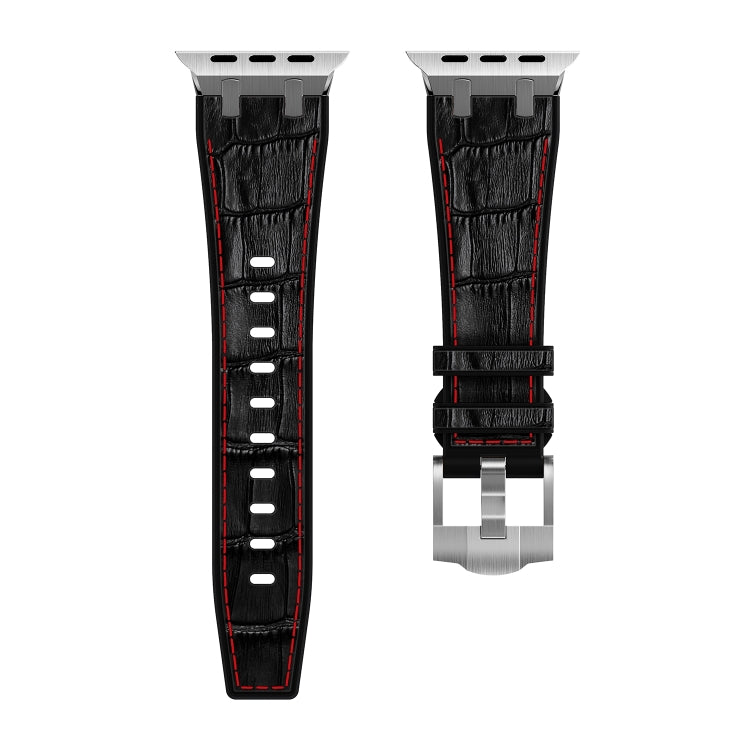 For Apple Watch Series 5 44mm Crocodile Texture Liquid Silicone Watch Band(Silver Red Black) - Watch Bands by PMC TechLife | Online Shopping South Africa | PMC TechLife