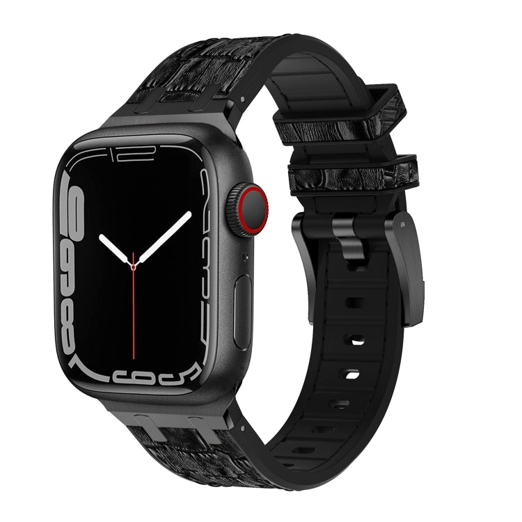 For Apple Watch Series 4 40mm Crocodile Texture Liquid Silicone Watch Band(Black Black) - Watch Bands by PMC TechLife | Online Shopping South Africa | PMC TechLife