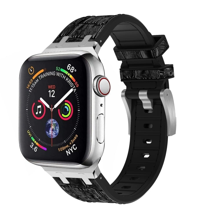 For Apple Watch Series 4 40mm Crocodile Texture Liquid Silicone Watch Band(Silver Black) - Watch Bands by PMC TechLife | Online Shopping South Africa | PMC TechLife